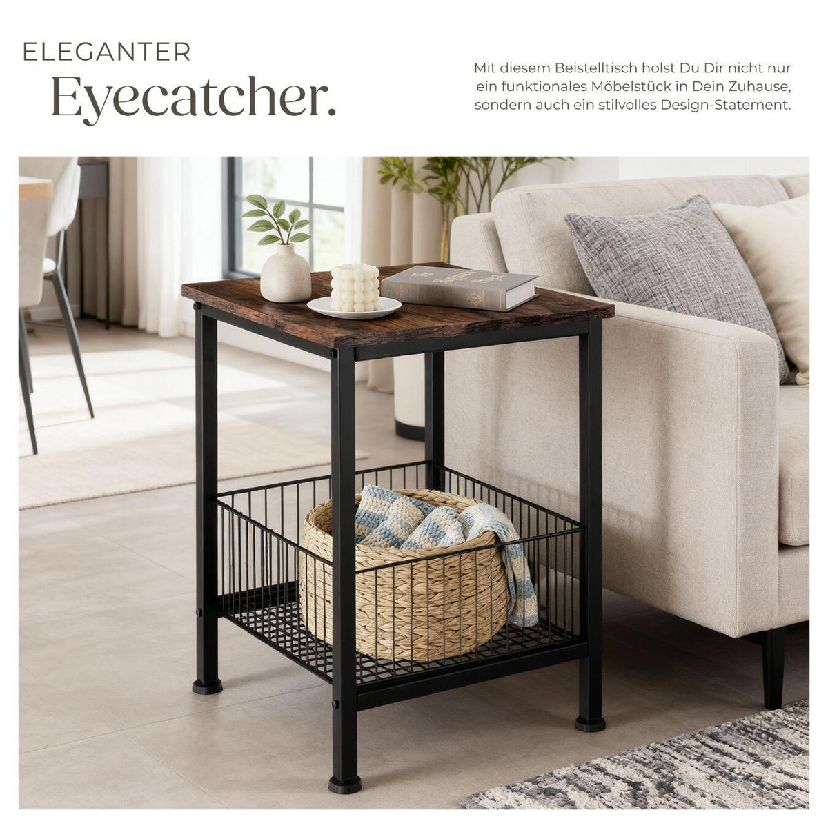 BEISTELLTISCH Grimsby, 40 x 40 x 55,5 cm, Industrial Holz dunkel, rustikal - Rostfarben, Holzwerkstoff (40/40/55.5cm) - tectake