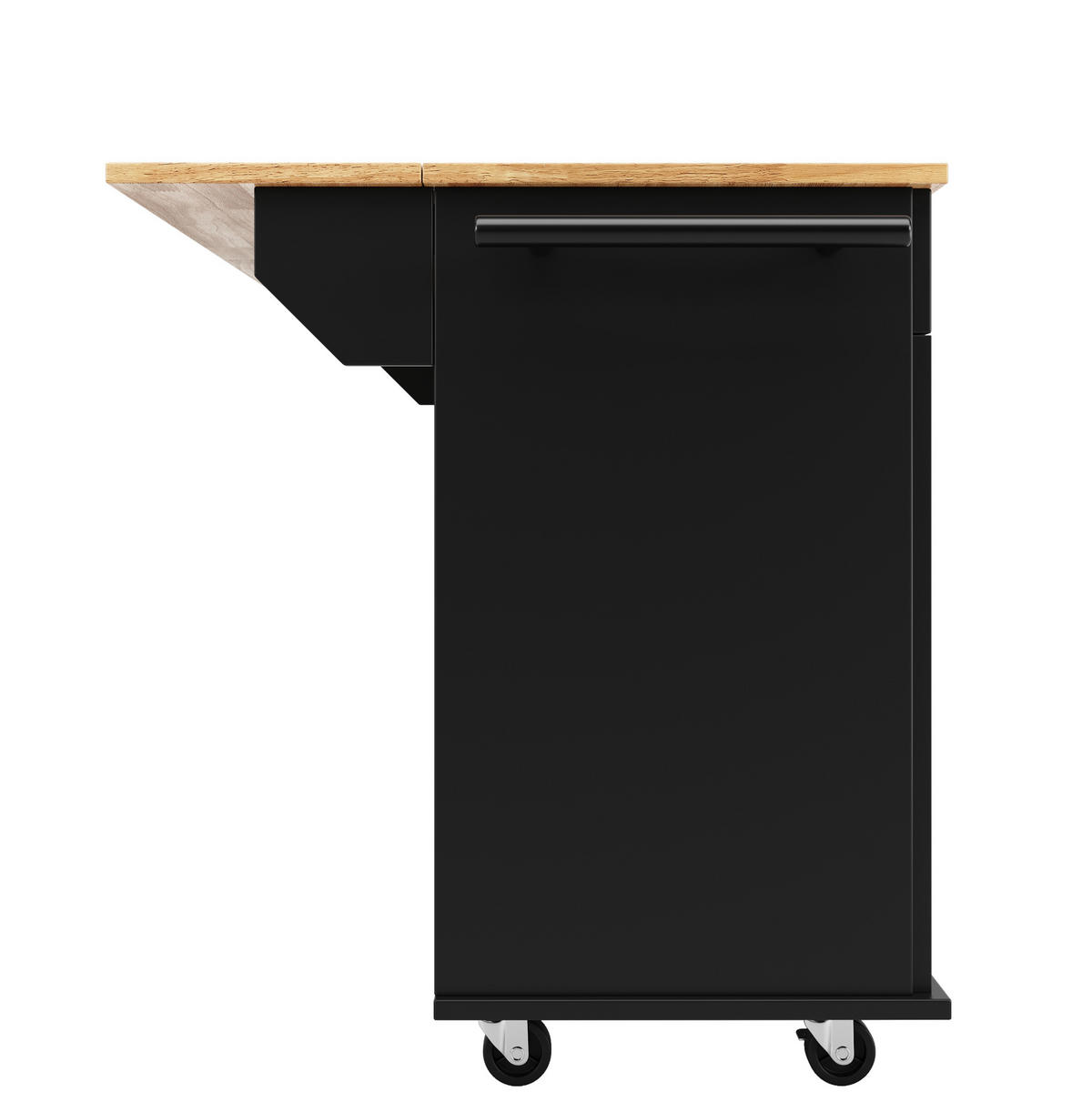 KUHINJSKI otok 106/50/90,5 cm z zložljivo ploščo, kolesi in prostorom za shranjevanje, Črna - črna, leseni material (106/90.5/78cm) - Redom