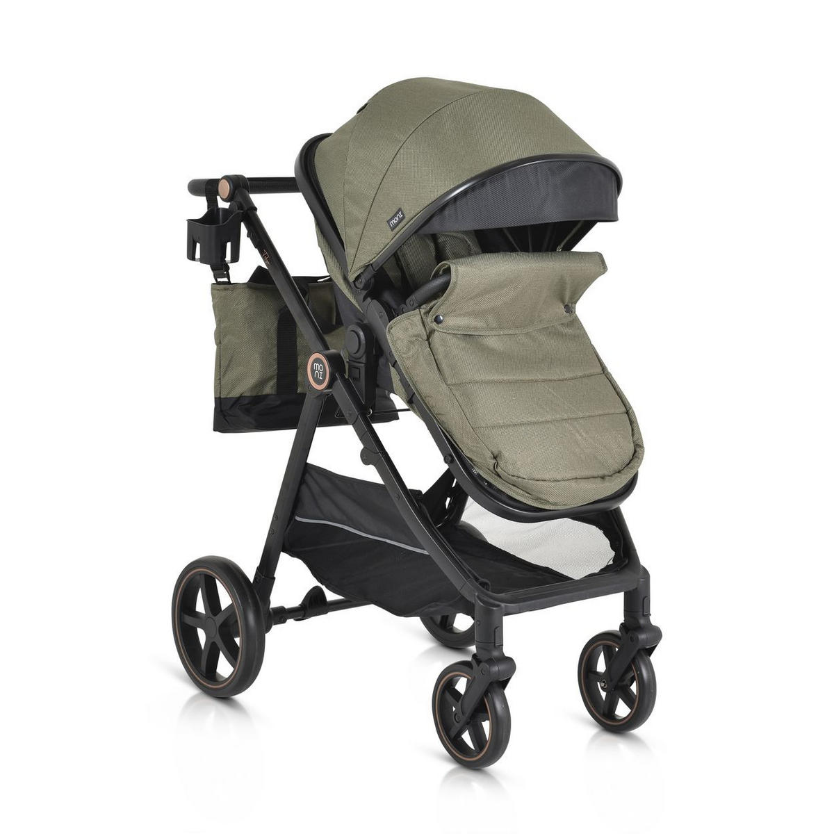 KINDERWAGEN 2 in 1 Tokyo grün umbaubar Wickeltasche Stoßdämpfer klappbar - Grün, Metall (78/58/109cm) - Moni