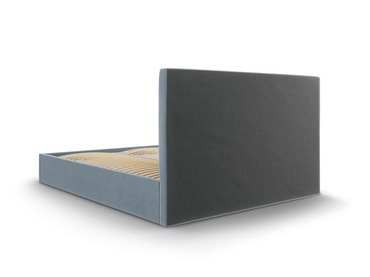 BETT mit Bettkasten und Kopfteil Pyla aus Samt blau 140x200cm - Hellblau, Textil (140/200cm) - Micadoni