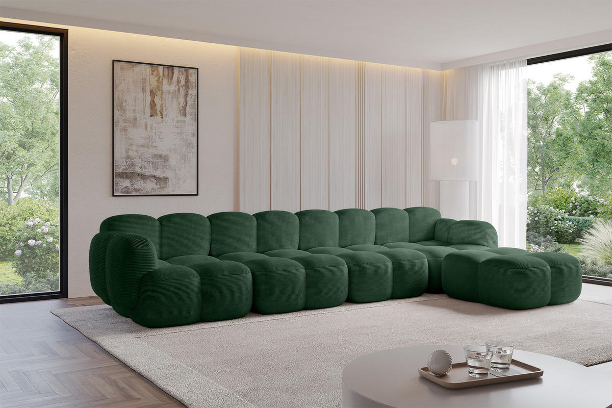 ECKSOFA modulares Sofa Rechts Miko-L3 390x205x75 Grün Cord - Waldgrün/Schwarz, Holzwerkstoff/Kunststoff (390/205cm) - ALTDECOR