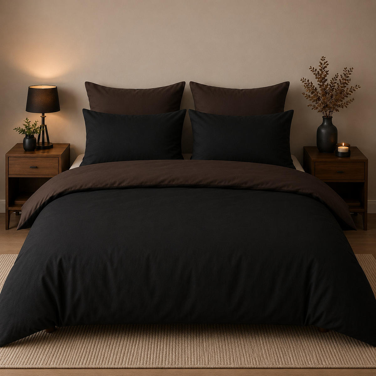WENDEBETTWÄSCHE 5-teilig 200/200cm SCHWARZ-BRAUN - Schwarz, Textil (200/200cm) - ROLFNERS