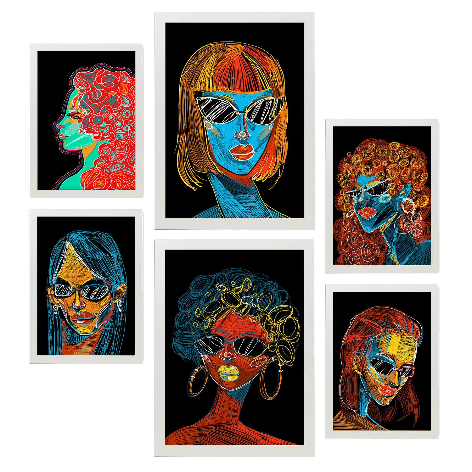POSTER Set Mit 6 Schönheitstöne 3 In Weibliche Zusammenfassung Ästhetische Dekorative Gemälde Für Ihr Wohnzimmer Zuhause A3 & A4 Weißer Rahmen - Weiß, Papier (29/3cm) - Nacnic