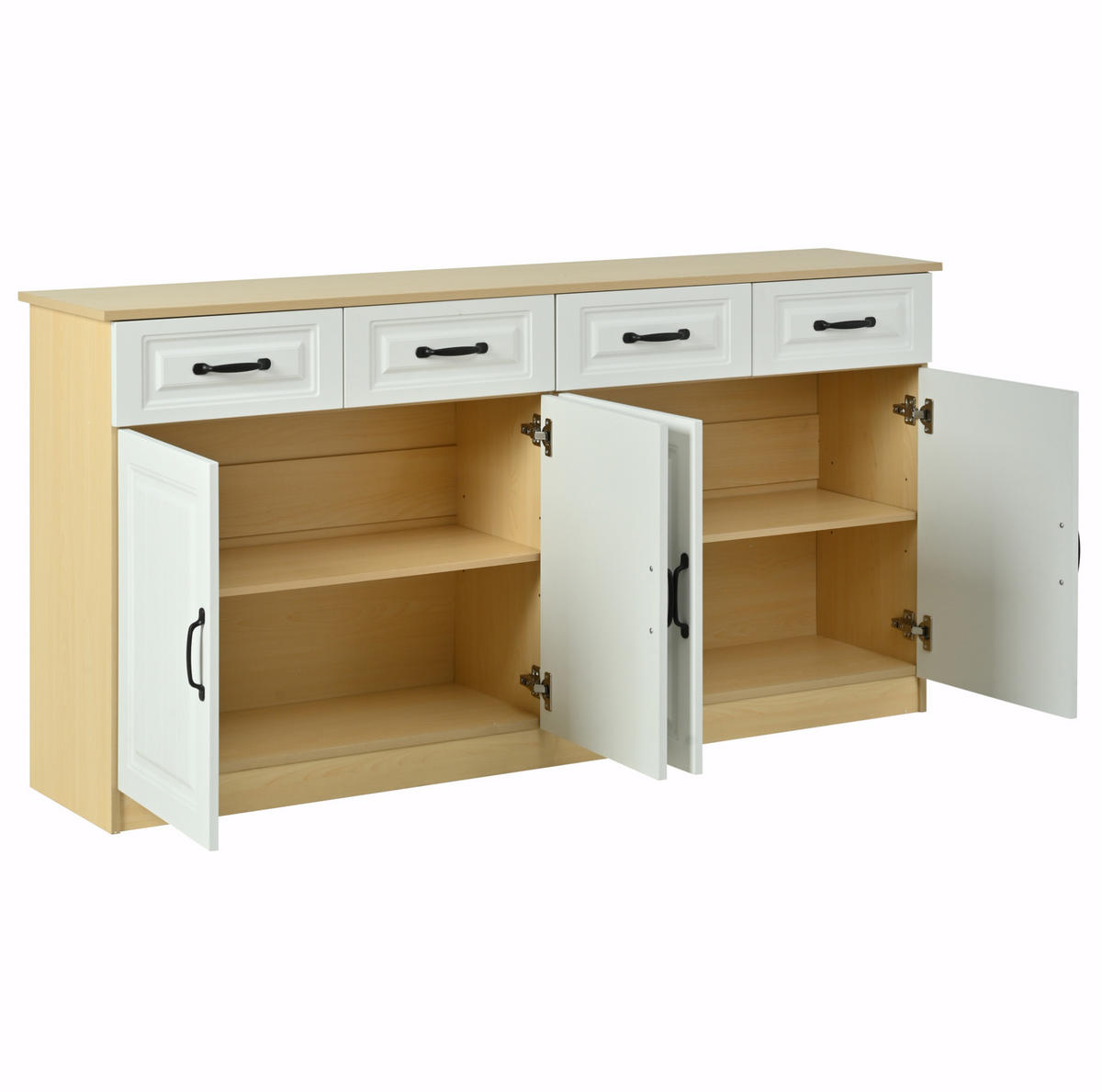 SIDEBOARD 160/35/80 cm weiß/natur aus MDF mit viel Stauraum - Weiß, Holzwerkstoff (160/80/35cm) - OKWISH