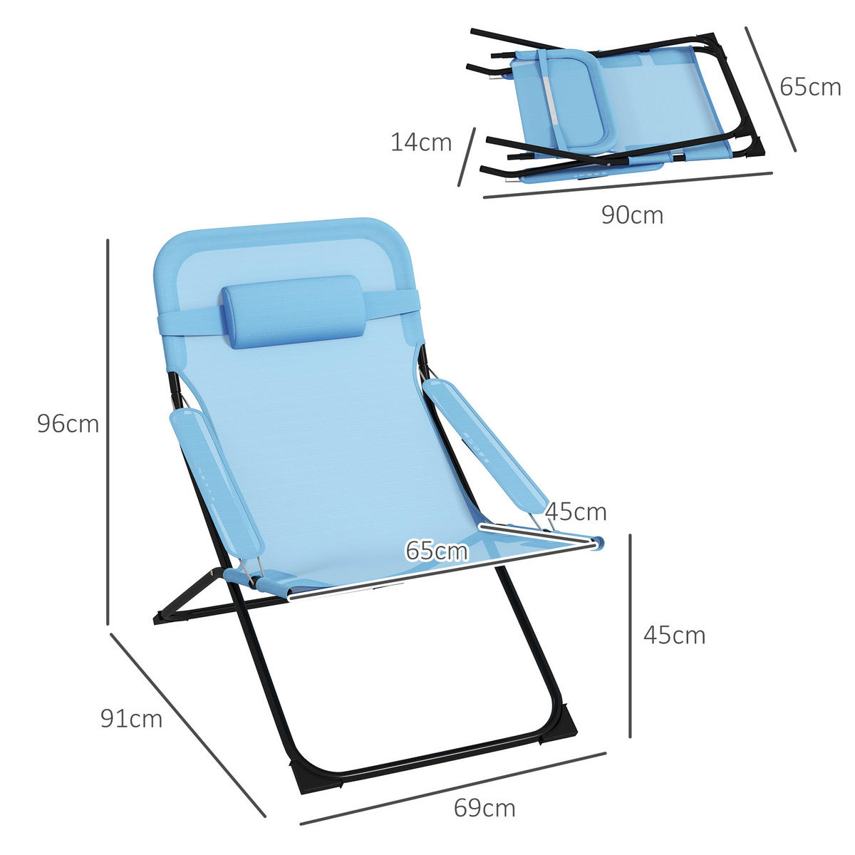 KLAPPSTUHL, Metall, Netzstoff, Blau - Blau, Metall (91/96/69cm) - Outsunny