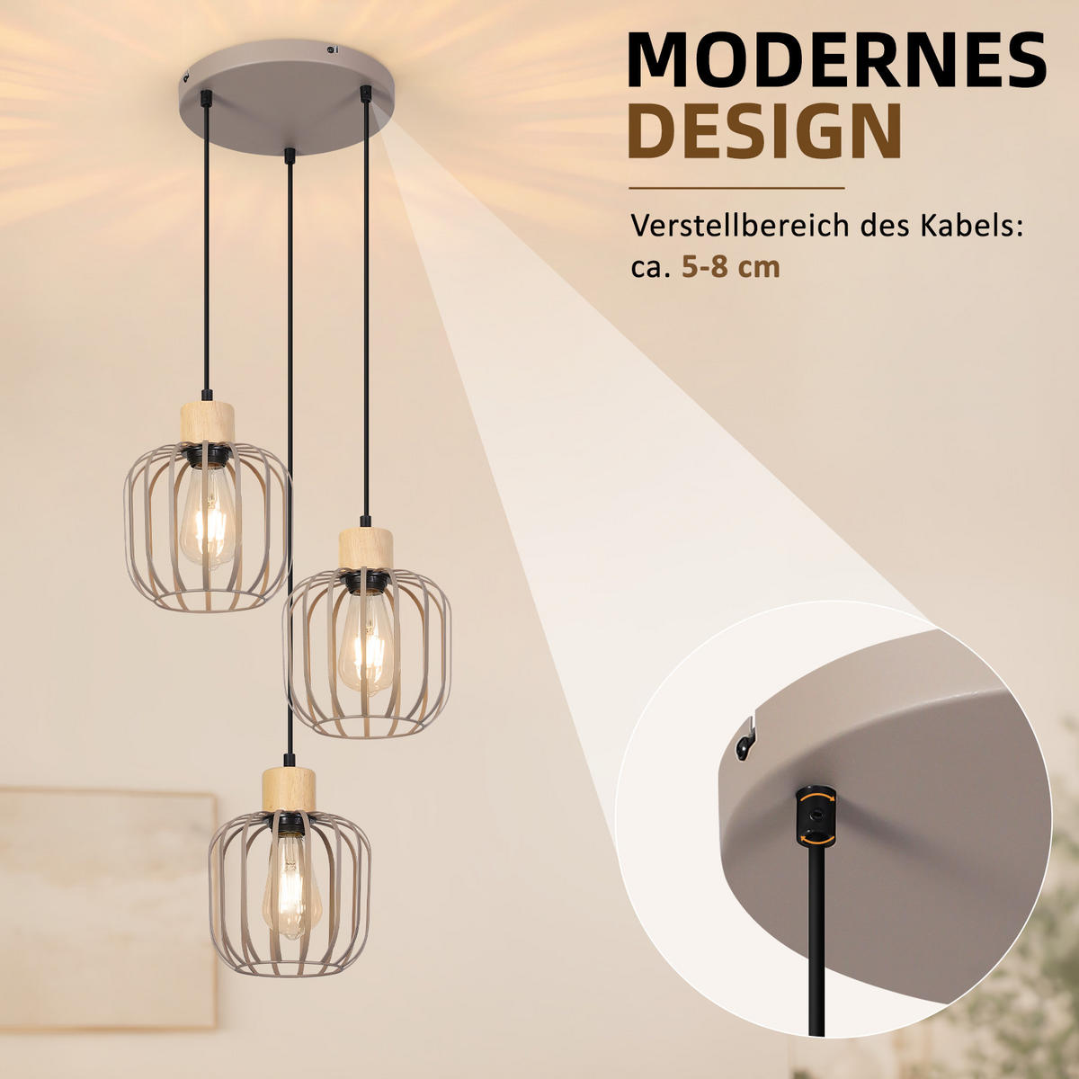 PENDELLEUCHTE Sythveth 25/18/145 cm - Grau, Holz/Metall (25/18/145cm) - ZMH