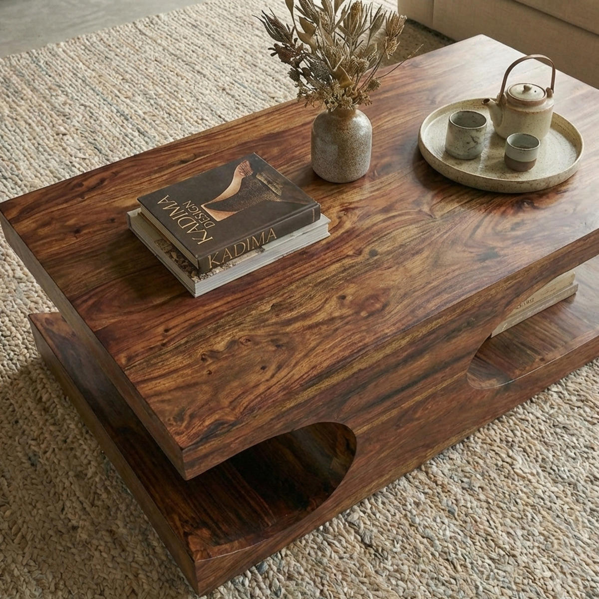 COUCHTISCH Massivholz mit zwei Ablagefächern, handgefertigt und pflegeleicht, Braun 118x70x38 cm - Braun, Holz (70/118/38cm) - KADIMA DESIGN