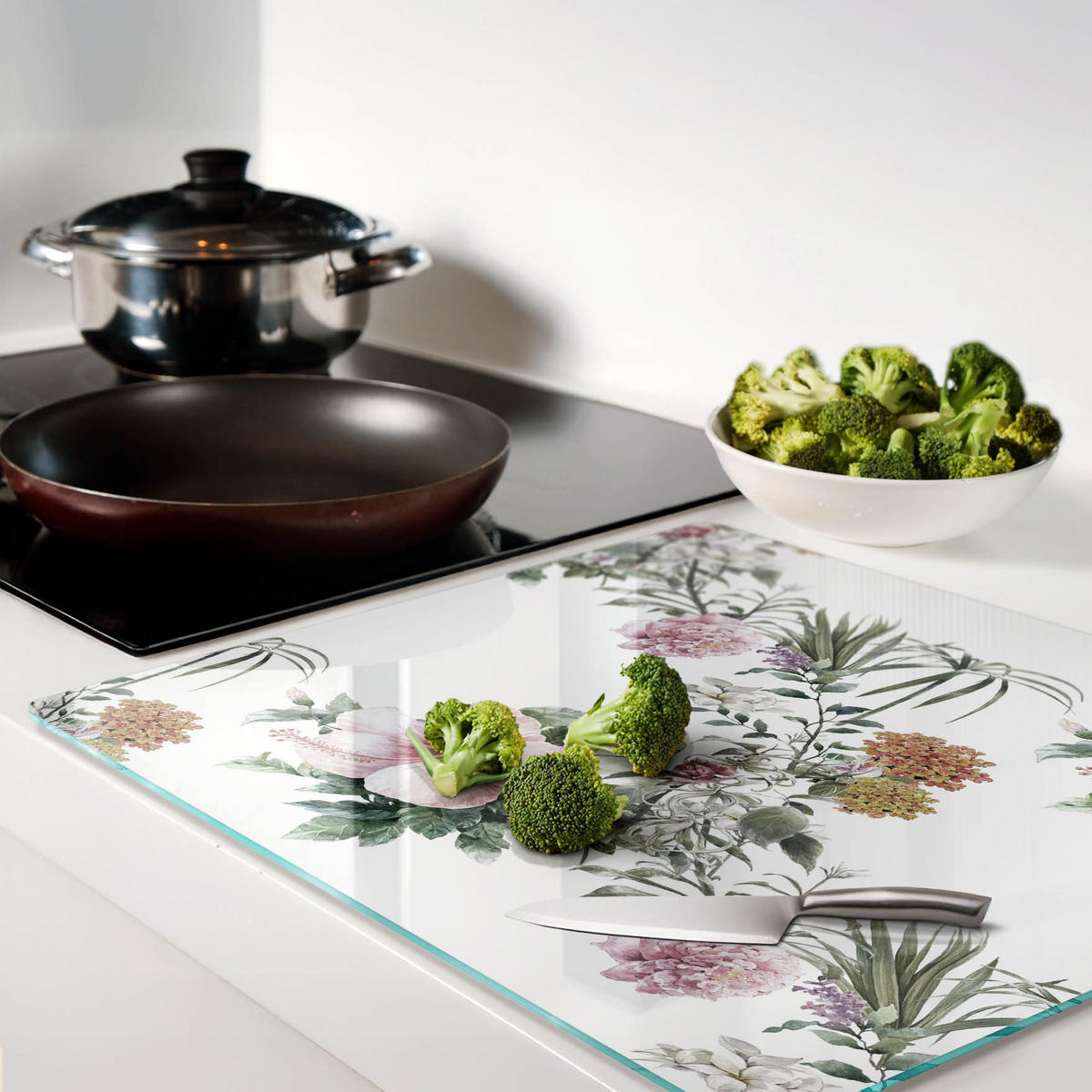 GLASPLATTE 60x52 cm Blumenmuster - Multicolor, Glas (60/0.4/52cm) - TULUP