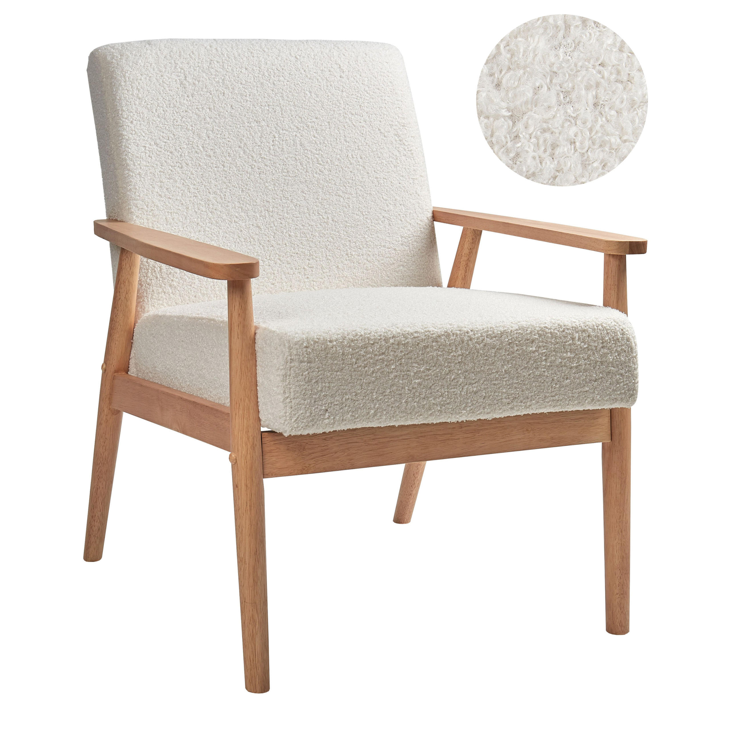 SESSEL Bouclé Hellbraun/Weiß Esrum - Weiß, Textil (62/79/80cm) - Beliani