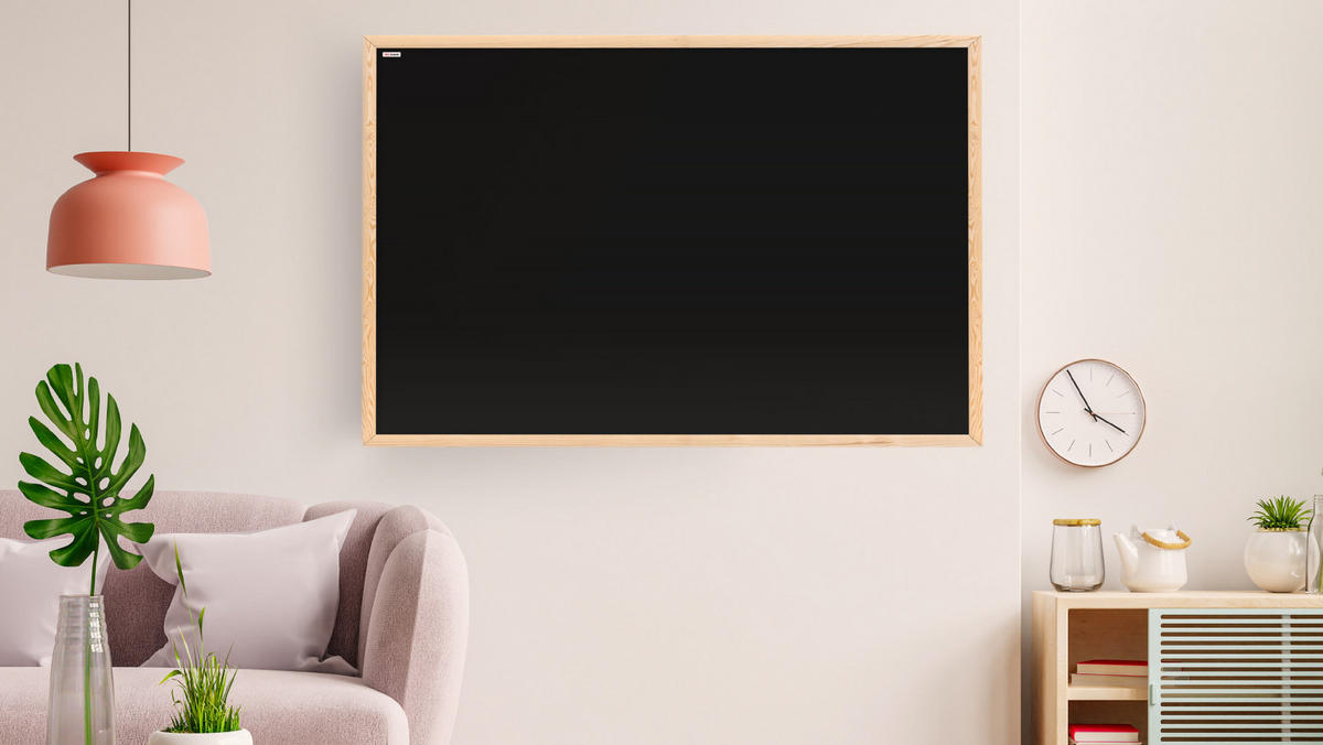 KREIDETAFEL 80x50cm Schwarze magnetische mit Naturholzrahmen - Schwarz, Metall (80/50/1.5cm) - ALLboards