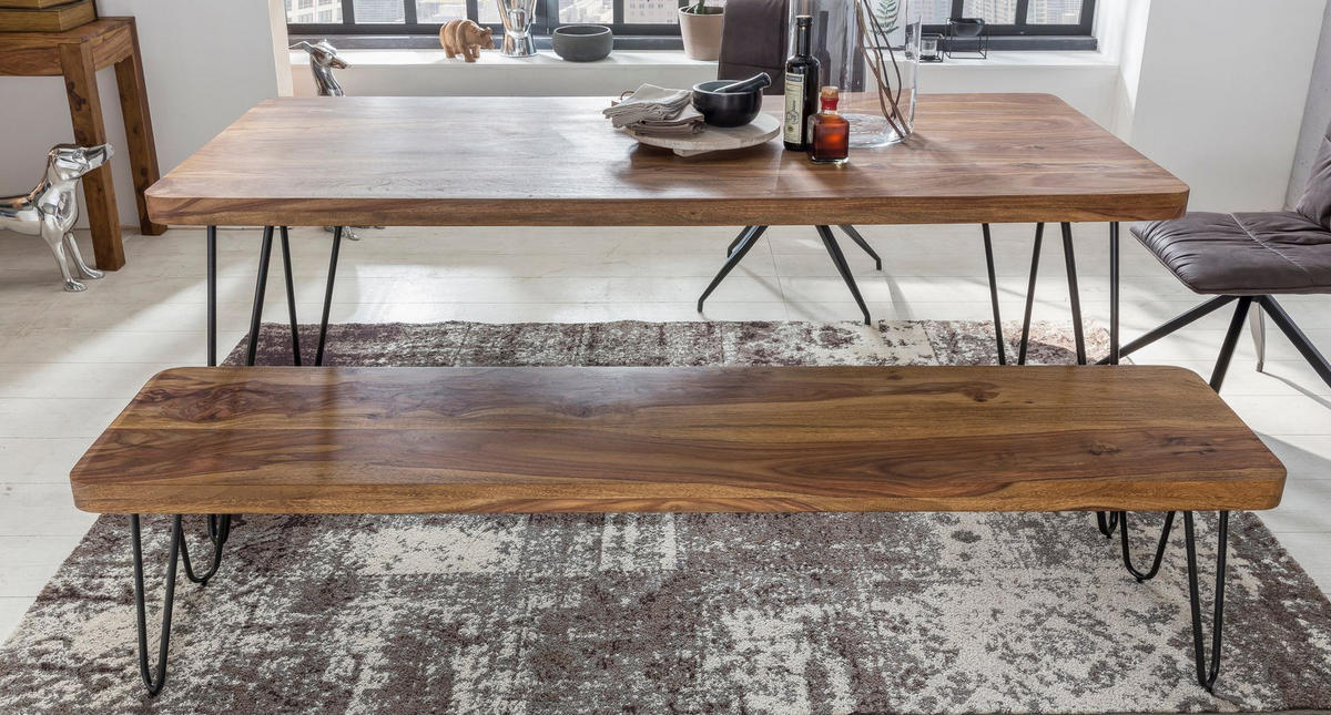 SITZBANK BALU Massivholz Metallbeine Landhausstil, Braun 160x40x45 cm - Schwarz/Braun, Holz/Metall (160/45/40cm) - KADIMA DESIGN