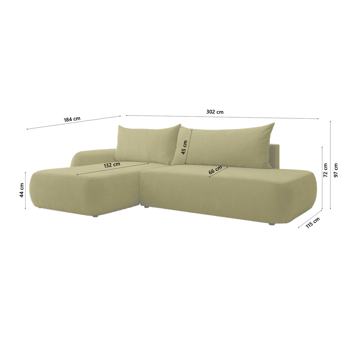 ECKSOFA Munduk I mit Schlaffunktion, Olive - Olivgrün, Textil (302/184cm) - Fedve