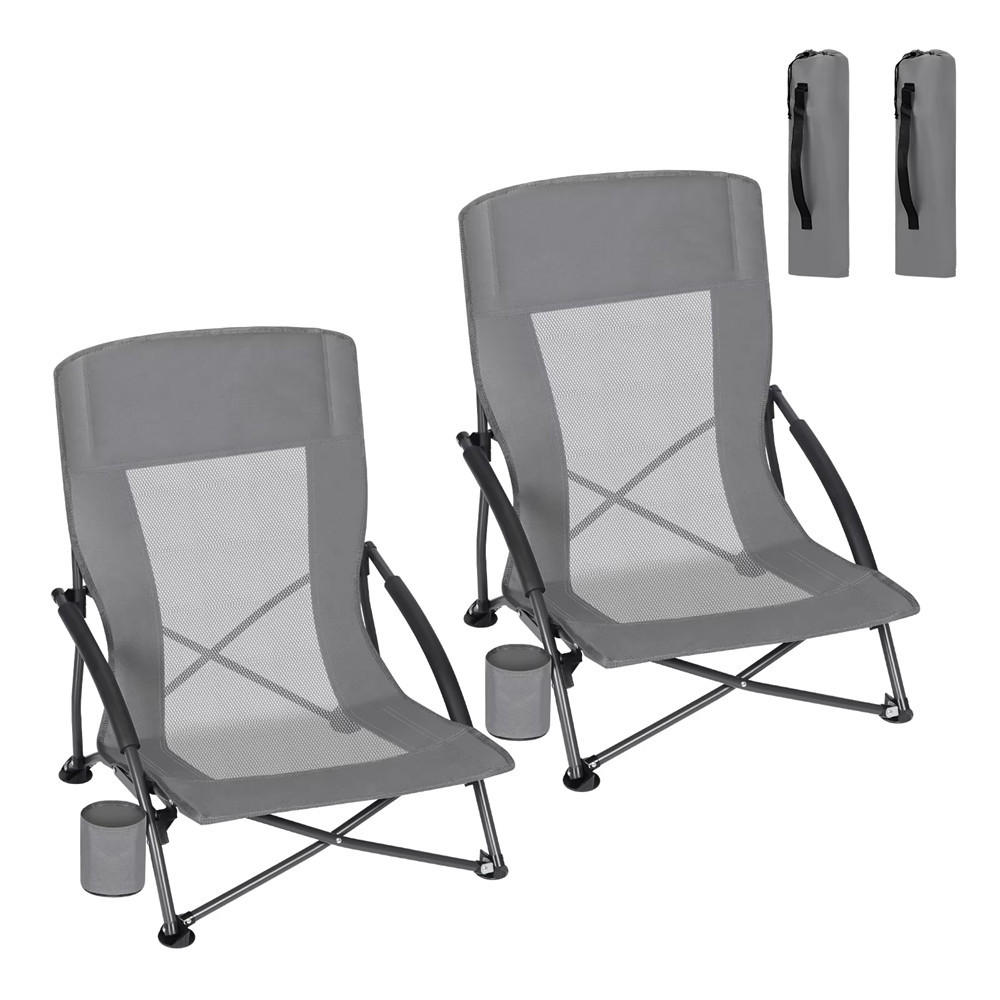 STRANDSTUHL 2ER SET mit Armlehne Getränkehalter Grau - Grau, Metall (51/67/65cm) - Coonoor