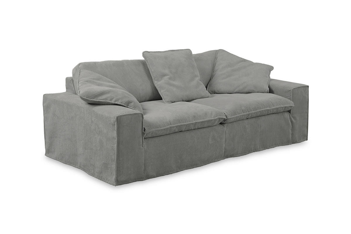 SOFA NETTA Grau Cord - Braun/Grau, Birkenholz/Textil (226/90/116cm) - KAWOLA