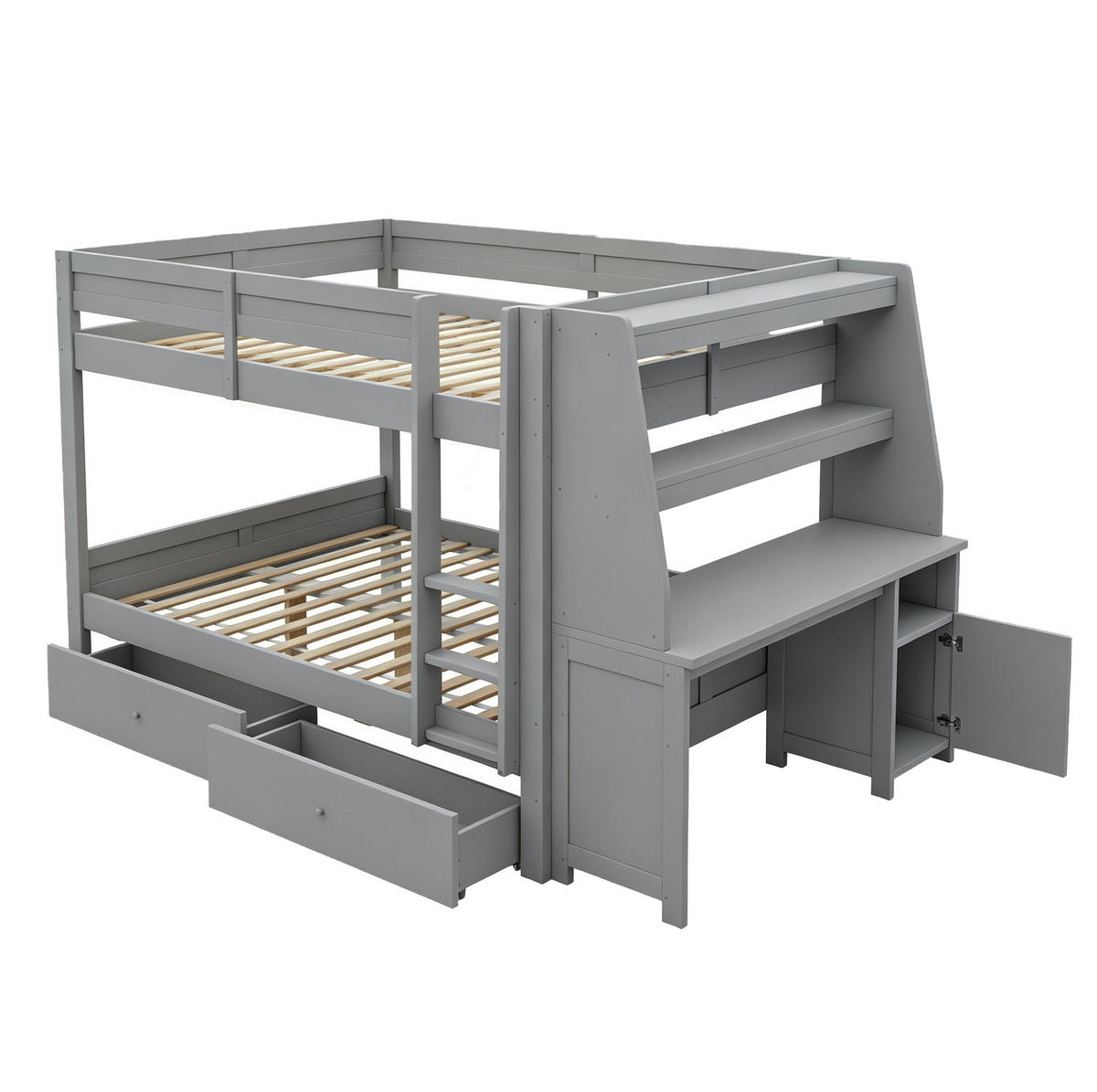 ETAGENBETT 140x200 cm in Grau mit Schreibtisch, Stauraum und 2 Schubladen - Grau, Holz (140/200cm) - IVMEU