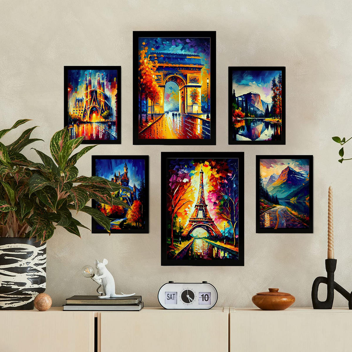 POSTER Set Mit 6 Herbst Im Ölgemälde Stil A3 & A4 Schwarzer Rahmen - Schwarz, Papier (29/3cm) - Nacnic