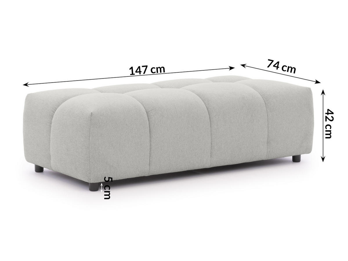 ECKSOFA inkl. Hocker Bubble mit Schlaffunktion und losen Rückenkissen, Sitzfläche Bubble-Optik aus weichem Hellegrau Strukturstoff - Ottomane Rechts - Hellgrau/Schwarz, Holz/Kunststoff (306/180cm) - S-Style Möbel