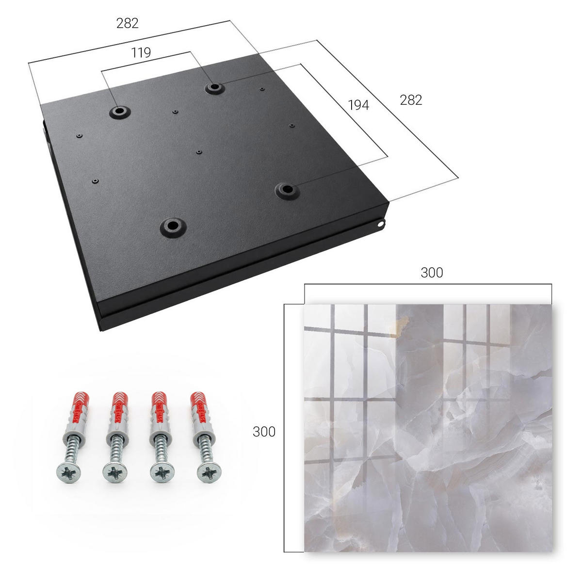 SCHLÜSSELBOX Schwarz 30x30 cm- Türöffnung nach rechts - Graue Eleganz - Grau, Metall (30/30/5cm) - TULUP
