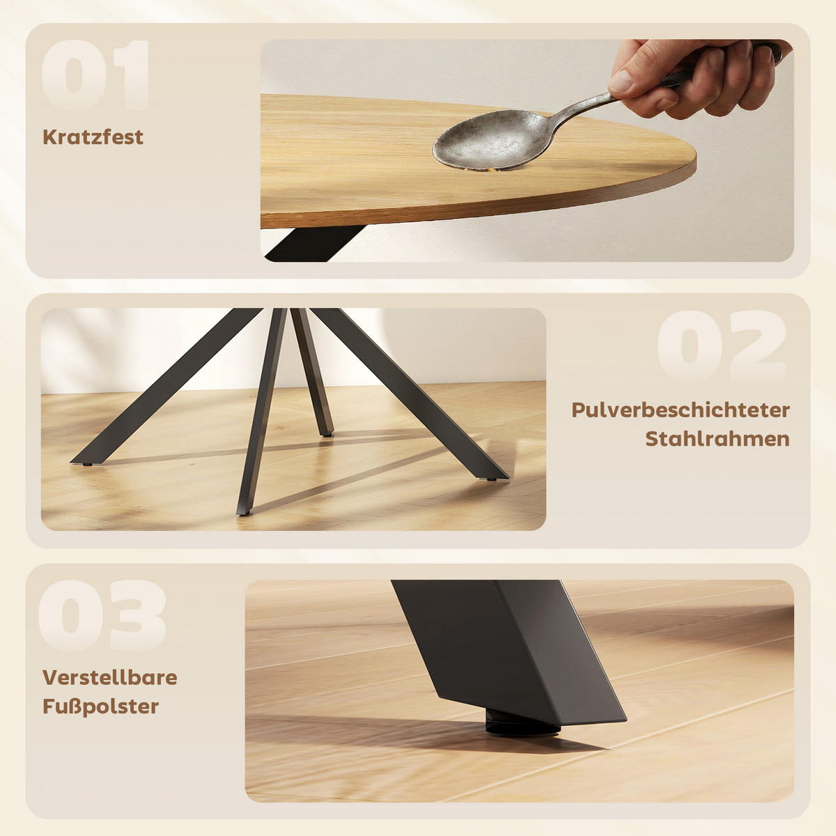 ESSTISCH Spanplatte Stahl Eiche - Eichefarben, Metall (100/100/75cm) - HOMCOM