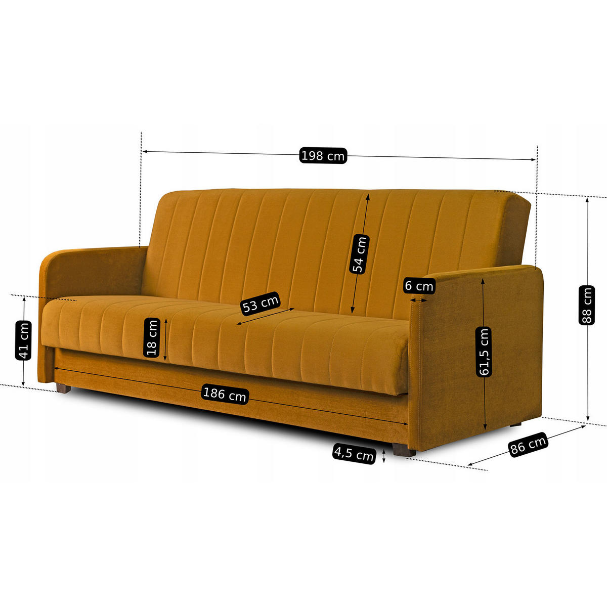 SCHLAFSOFA PORTO Schlaffunktion Samt Senfgelb - Gelb, Holz/Textil (198/88/86cm) - makarowski meble