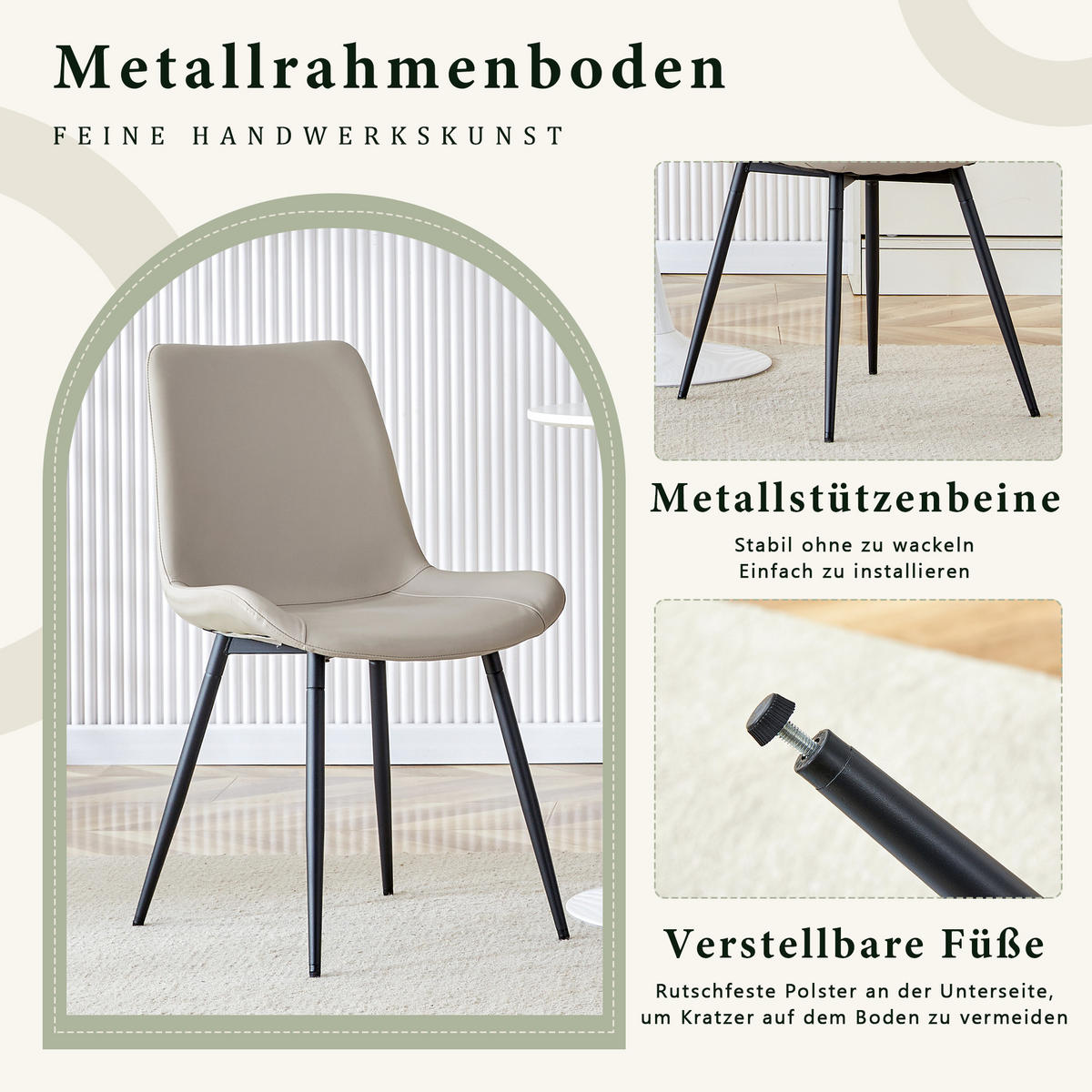 STUHL-SET DE-36498 4 Stück mit Kunstlederbezug Warmgrau - Grau, Metall (47/83/50cm) - ComfortXL