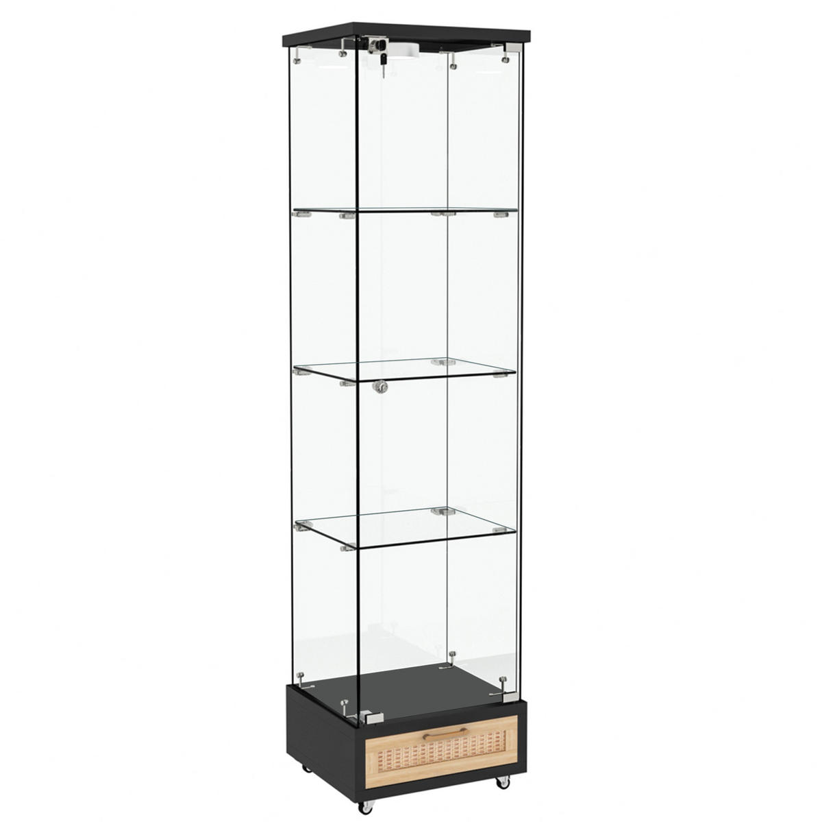 VITRINE 42,5/36,5/167 cm in Schwarz mit LED-Beleuchtung und Rollen - Schwarz, Holzwerkstoff (42.5/167/36.5cm) - Flora Grace