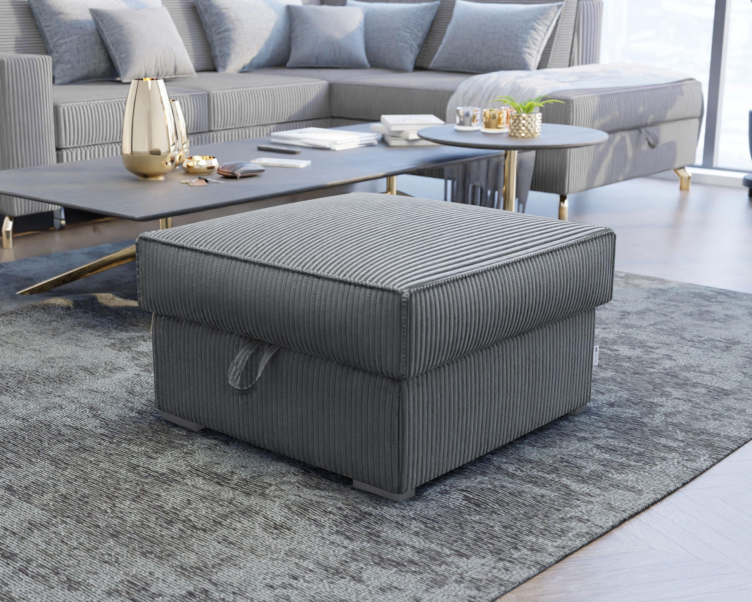 POUF FERA Grau 65x65 cm - Grau, Textil (65/38/65cm) - MASSENO