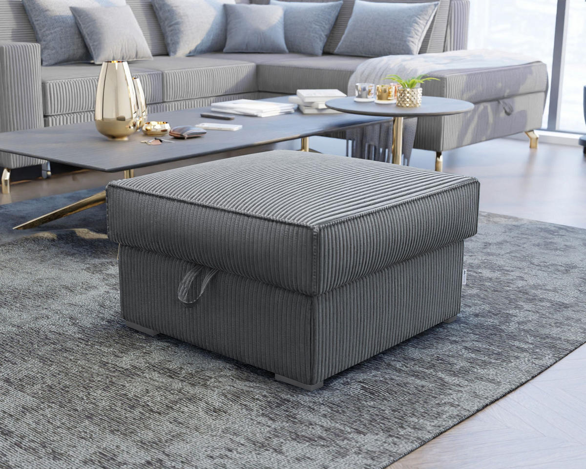 POUF FERA Grau 65x65 cm - Grau, Textil (65/38/65cm) - MASSENO