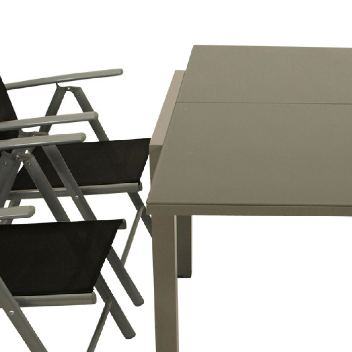 GARTEN-GARNITUR Ashford - 5-teilige Garten-Essgruppe (4x Klappsessel mit Aluminiumgestell grau, Bespannung Textilene schwarz - Schwarz, Metall - TPFGarden