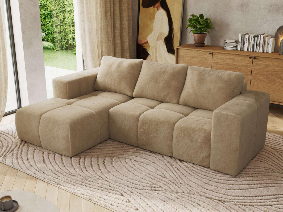 ROHOVÁ SEDAČKA MONIVA L - Béžová Plyš - Levá Strana - černá/béžová, textil/plast (164/266cm) - MKS