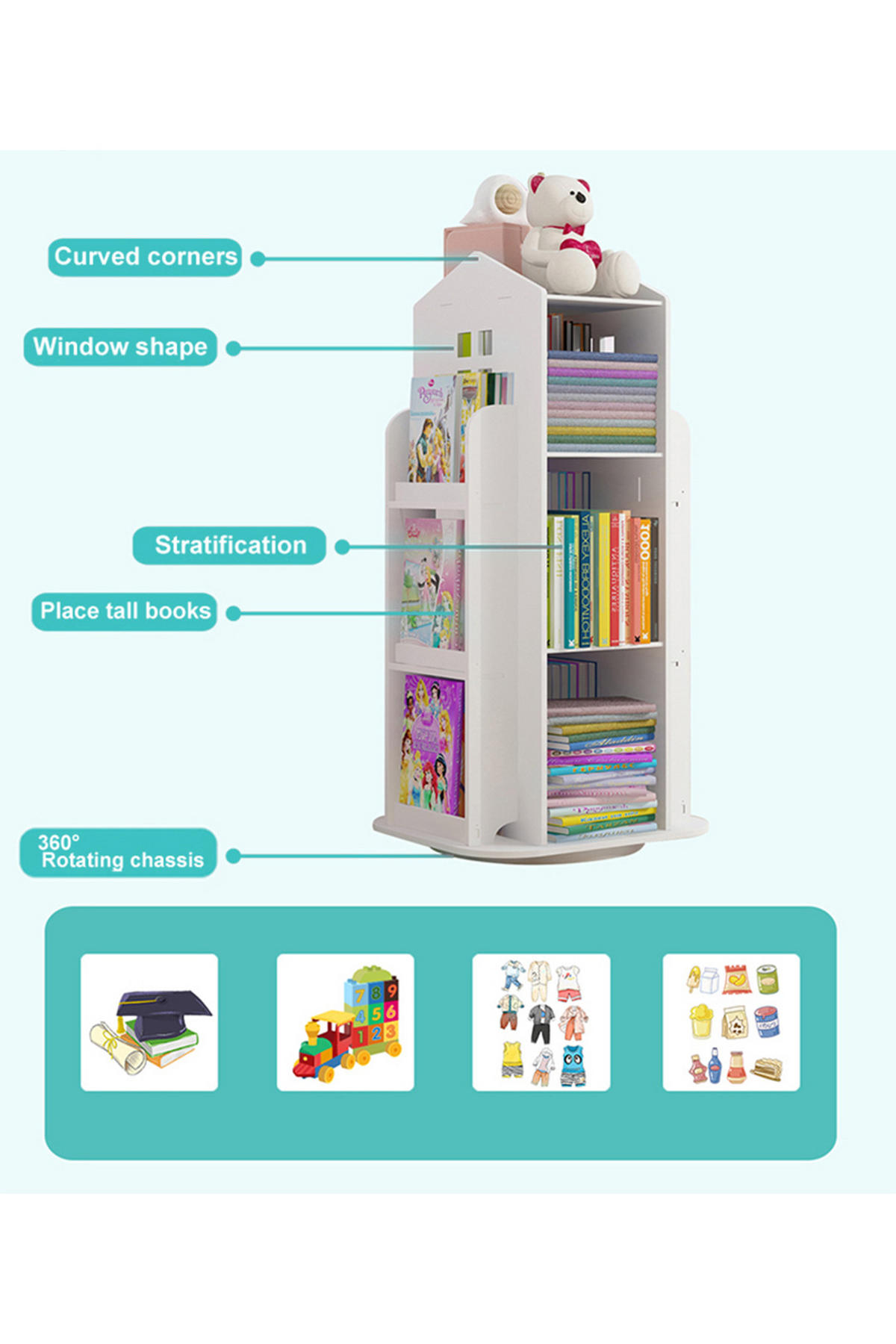 KINDERBÜCHERREGAL aus WPC-Platte in Weiß Drehbar Hausform Attraktives Design Praktisch 41 x 41 x 95 cm - Weiß, Holzwerkstoff (41/96/41cm) - Livingandhome