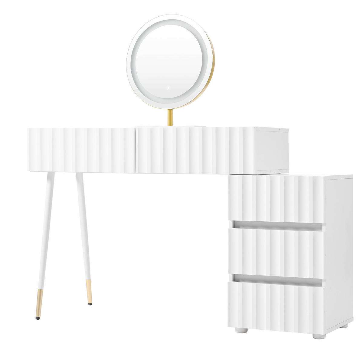 SCHMINKTISCH 100/40/127 cm in Weiß mit LED-Spiegel und 5 Schubladen - Weiß, Holzwerkstoff (40/127/135cm) - Flora Grace