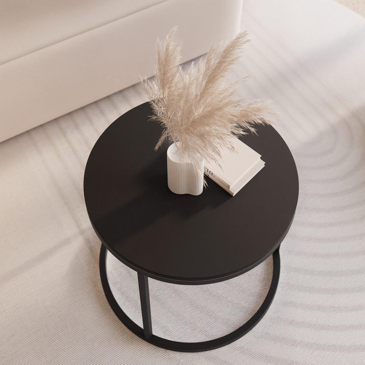 COUCHTISCH 50 cm rund Schwarz, Schwarz Gestell - Schwarz, Holzwerkstoff (50/50/42cm) - Idohome