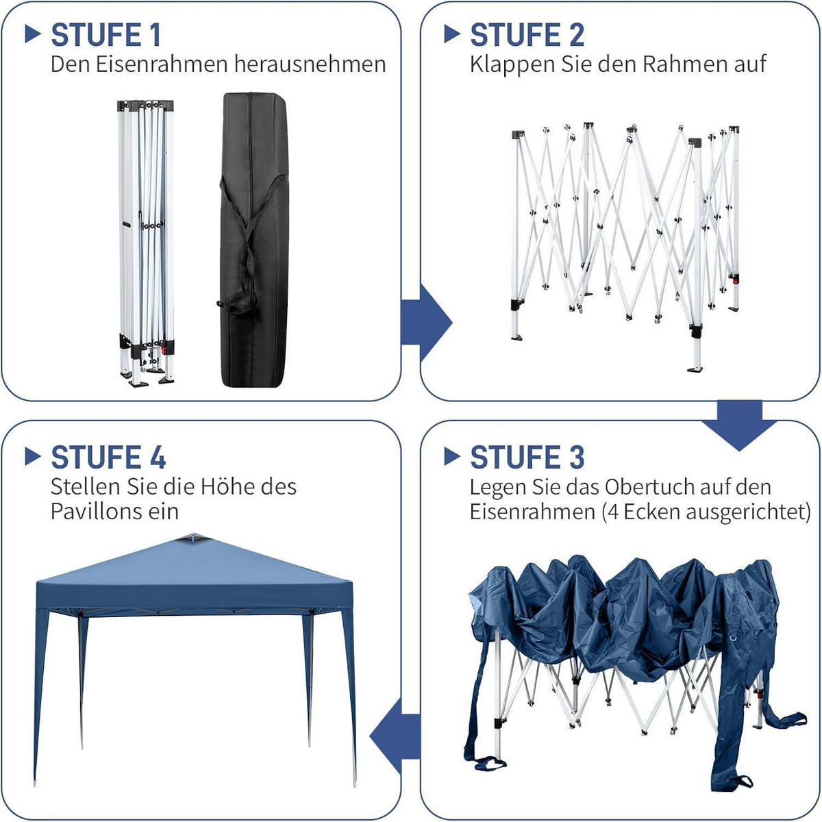 FALTPAVILLON 3 x 3 m Blau UV-Schutz 50+ Wasserdicht - Blau, Textil (300/255/300cm)
