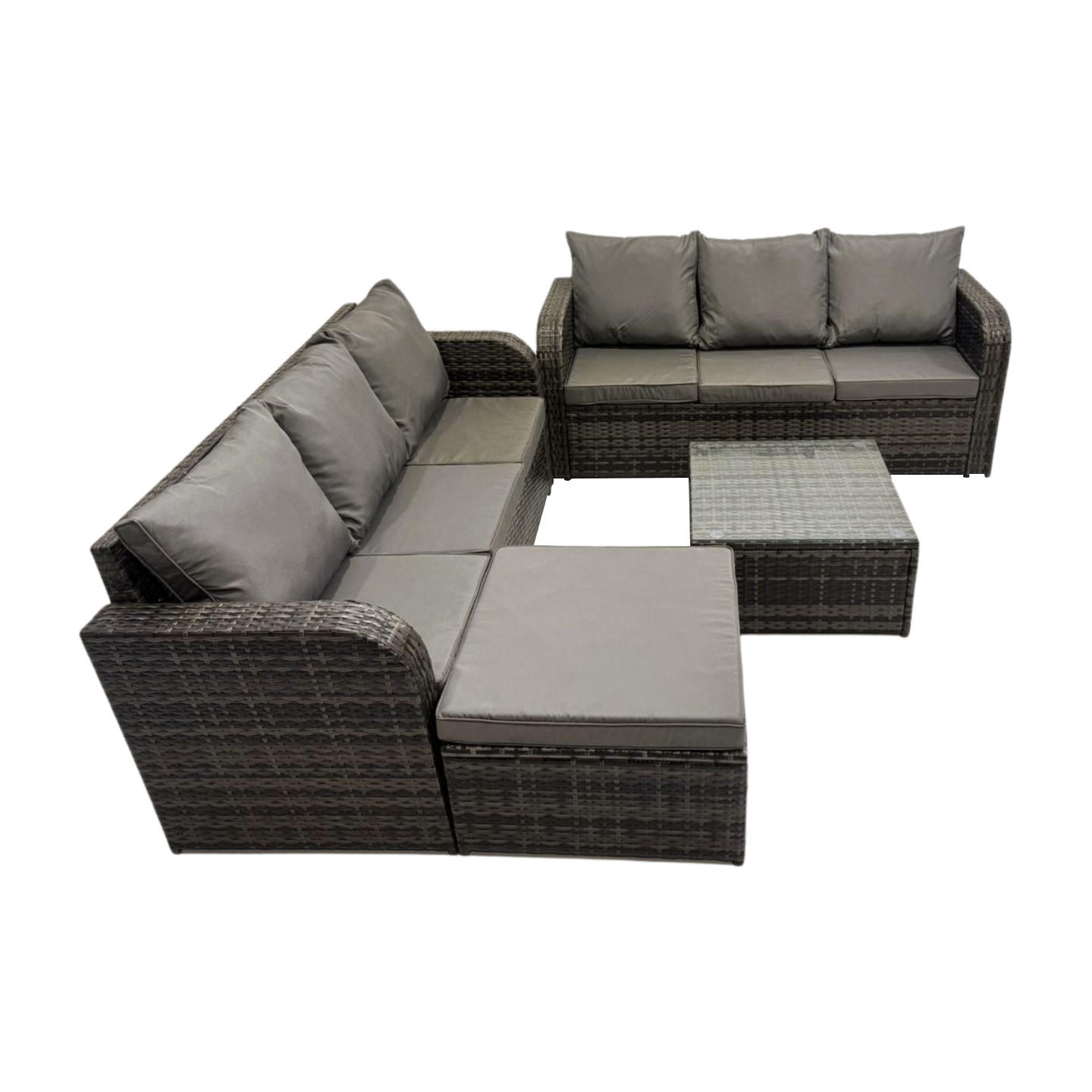 GARTENTISCHGRUPPE Polyrattan Dunkelgrau 4-teilige - Dunkelgrau/Grau, Glas/Kunststoff - Fimous