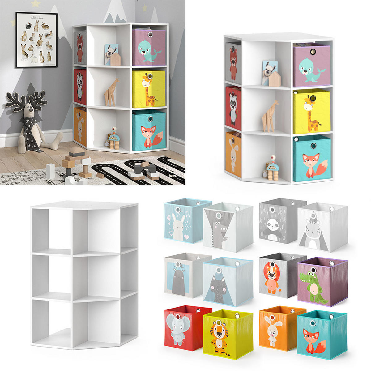 KINDERREGAL Luigi Weiß 64 x 107.8 cm mit 6 Faltboxen opt.1 - Weiß, Holzwerkstoff (64/107.8/64cm) - Vicco