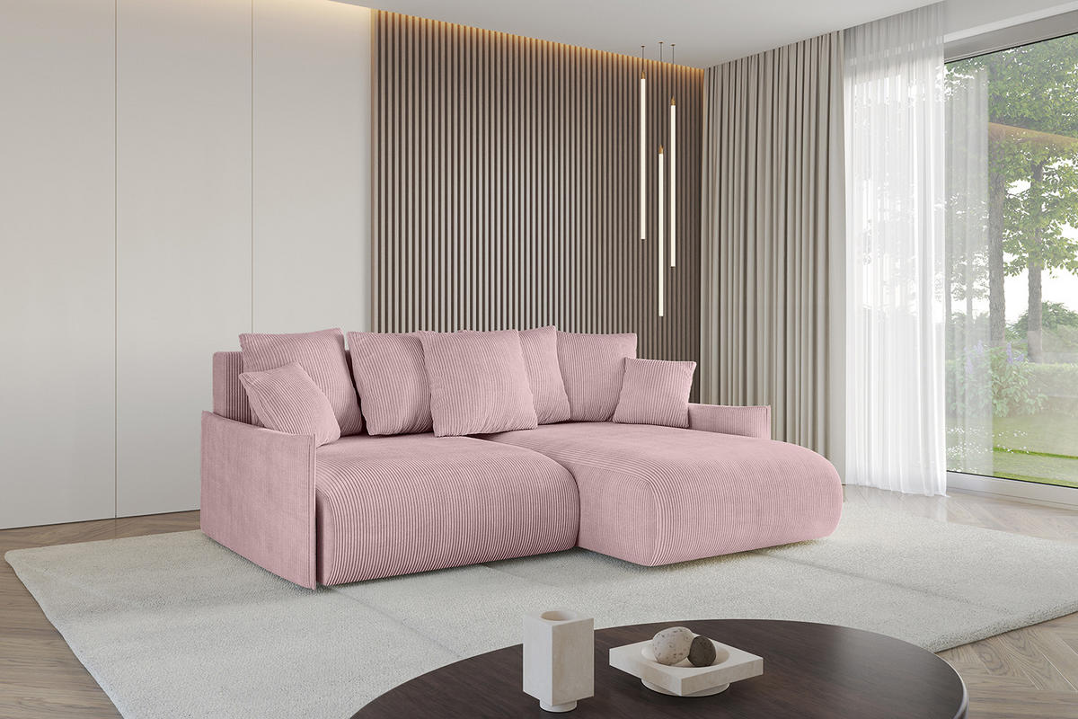 ECKSOFA Ottomane rechts ONESK-L -v1 216x177x72 Rosa Cord - Rosa, Holzwerkstoff/Kunststoff (177/216cm) - ALTDECOR