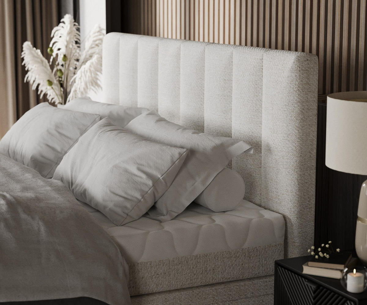 BOXBETT Lume 200/200 cm Creme im Neve Stoff - Creme/Schwarz, Holz/Holzwerkstoff (200/200cm) - AltaBeds