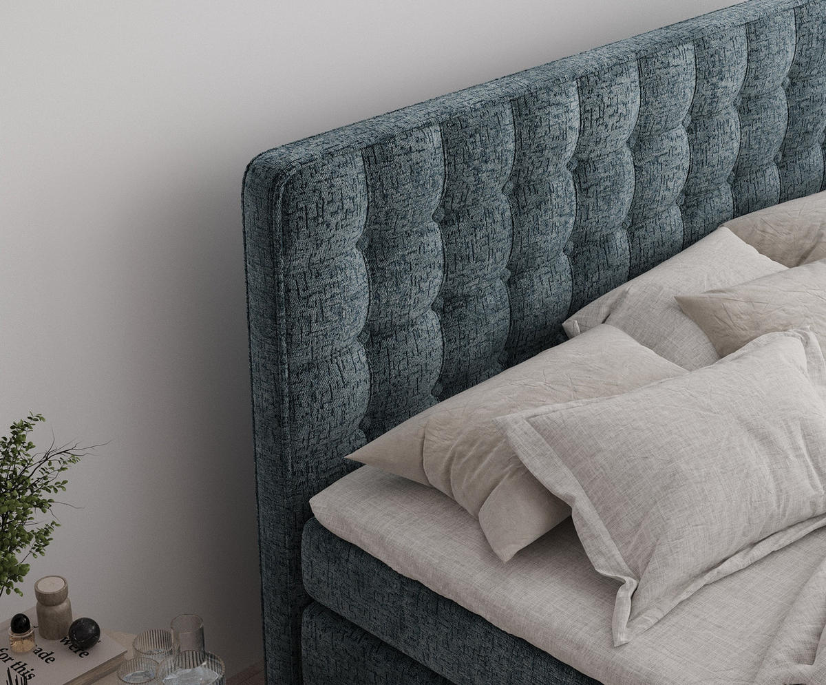 BOXSPRINGBETT Velouria Blau 200/200 cm - Blau/Schwarz, Holz/Holzwerkstoff (200/200cm) - Maison de Reve