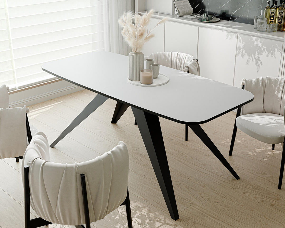 AUSZIEHTISCH FENTO 180/90/76 cm, Schwarz / Weiß - Schwarz/Weiß, Holzwerkstoff/Metall (90/180/76cm) - Idohome