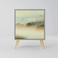 SIDEBOARD MORNING BY THE LAKE, Grau, 57,5x42x75,5 cm, Goldfarbene Metallfüße - Goldfarben/Multicolor, Holzwerkstoff/Metall (57.5/75.5/42cm) - SpaceRebels