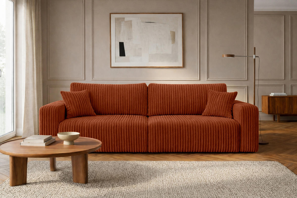 SOFA Mit Schlaffunktion Und Bettkasten, Cordstoff Tilia, Kupfer, BEST SCORNER - Orange, Holz (245/83/90cm) - Kaiser Möbel