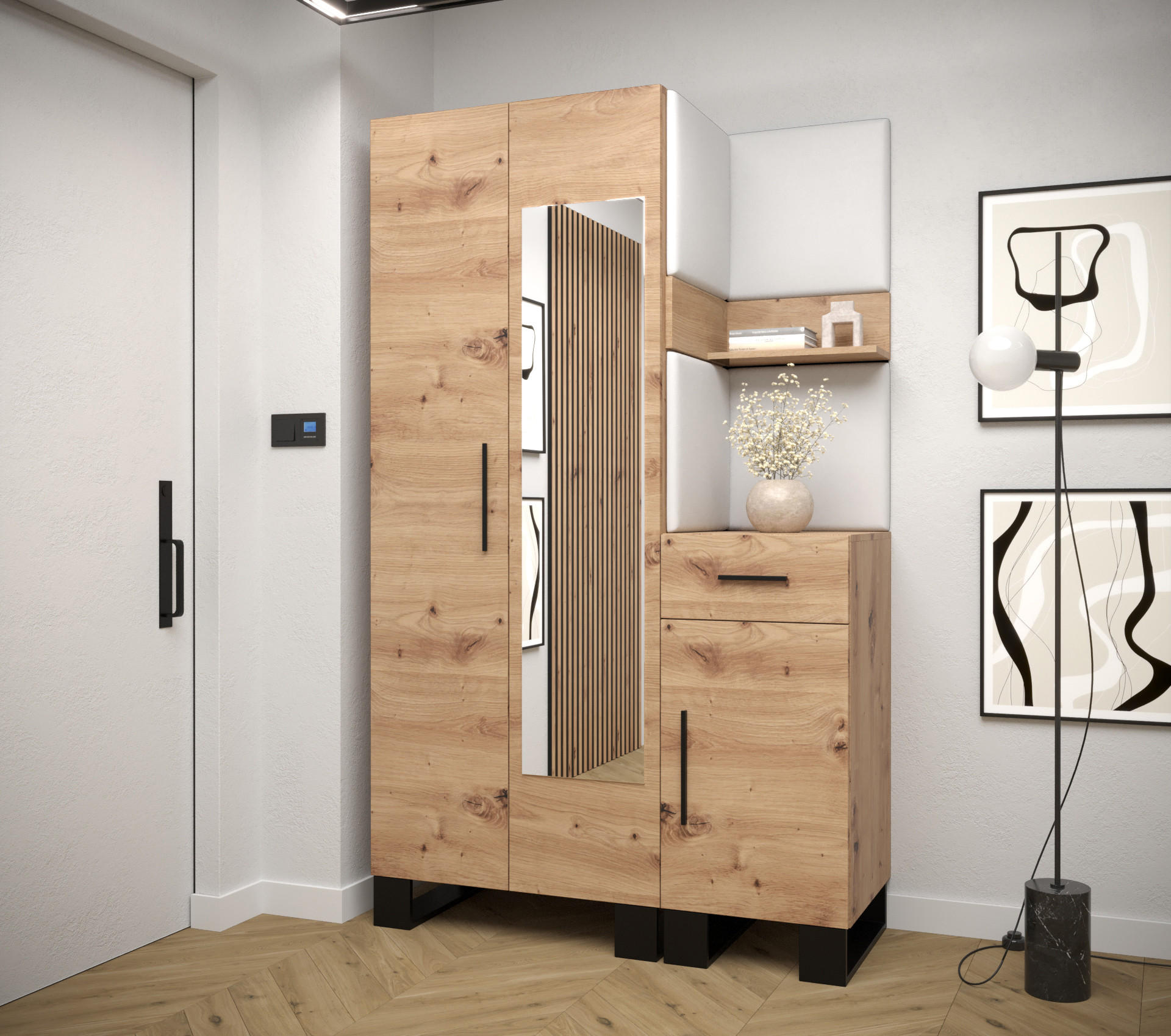 GARDEROBEN-SET 196/116/45,6 - Schwarz/Eiche Artisan, Holz/Kunststoff (116/196/45.6cm) - Abiks Möbel