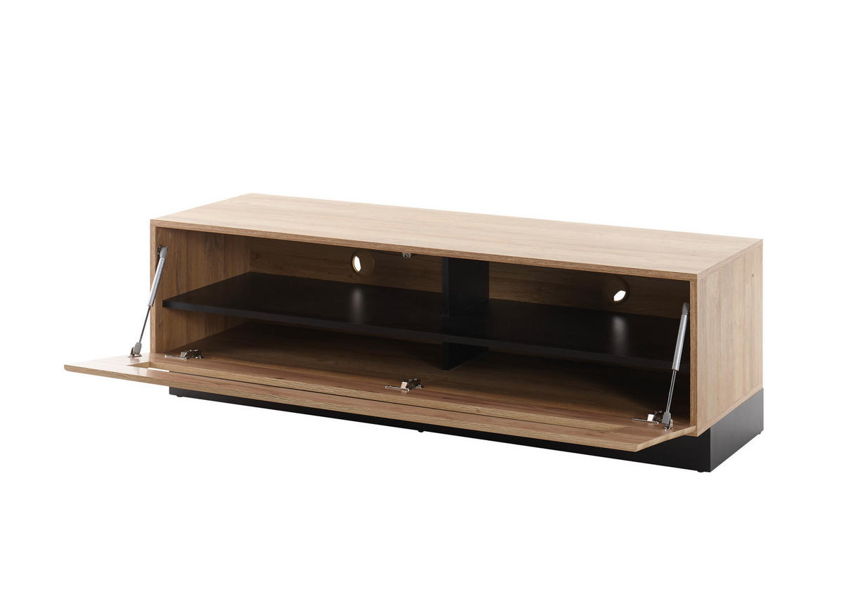 LOWBOARD M14 Schwarz Hochglanz & Grandson Oak hell 140/46/48 cm breit - Eichefarben, Holzwerkstoff (140/46/48cm) - Livojo