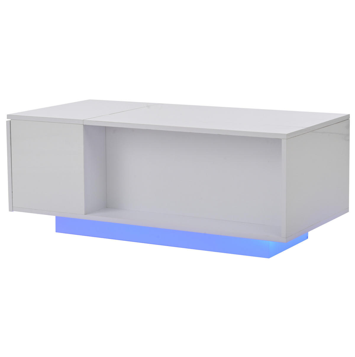 COUCHTISCH 100/50/40 cm weiß aus Spanplatte mit Höhenverstellung und LED - Weiß, Holzwerkstoff (100/50/40cm) - OKMYHOME