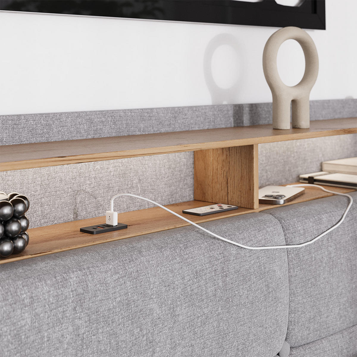 ČALOUNĚNÁ POSTEL Christin Šedá/dubová - šedá, kompozitní dřevo - VitaliSpa