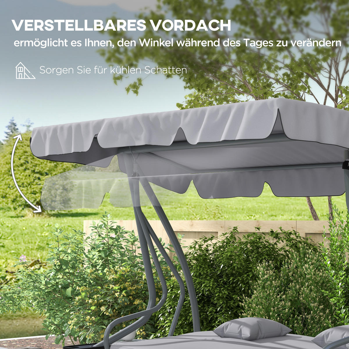 HOLLYWOODSCHAUKEL, Stahl, Grau, 200L x 120B x 164H cm - Grau, Metall (120/164/200cm) - Outsunny