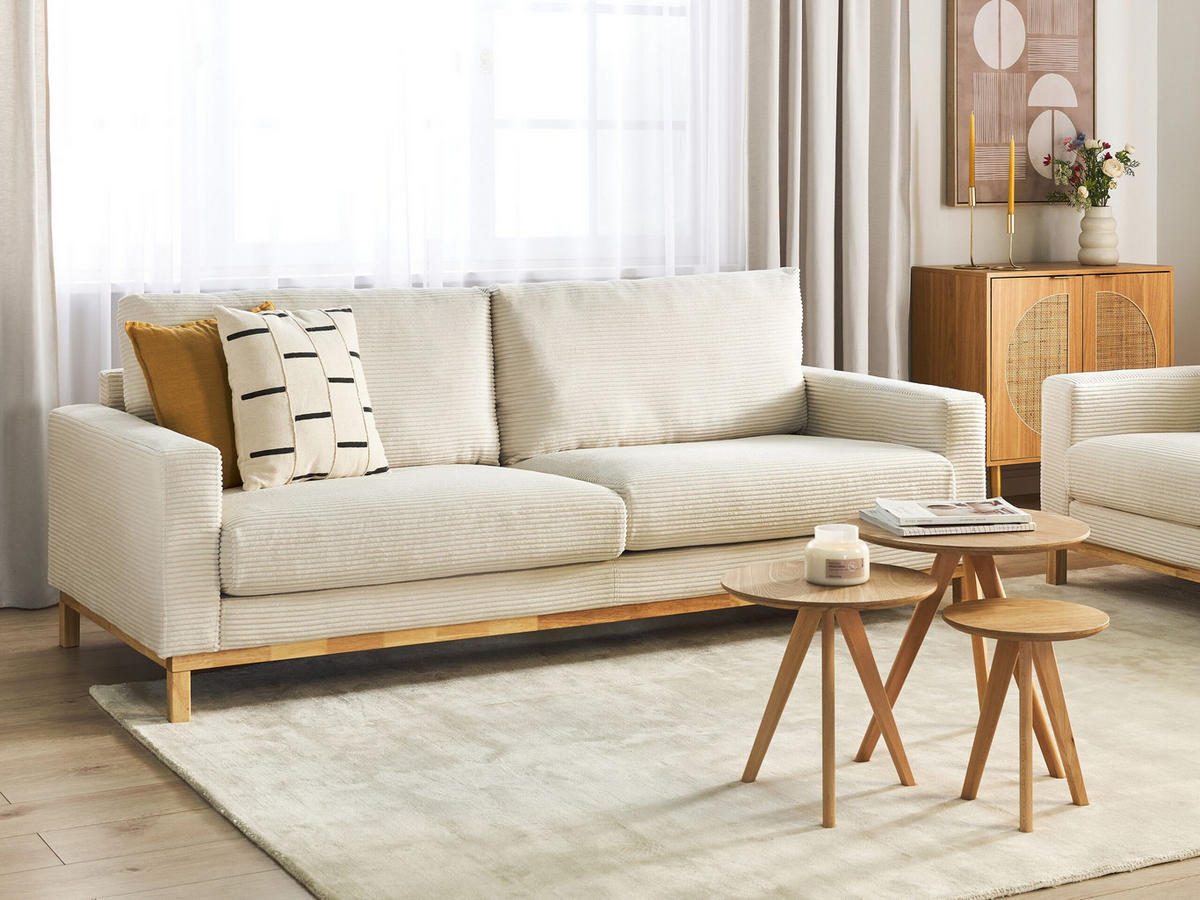 3-SITZER-SOFA Cord hellbeige/hellbraun Siggard - Hellbraun/Beige, Textil (217/84/92cm) - Beliani