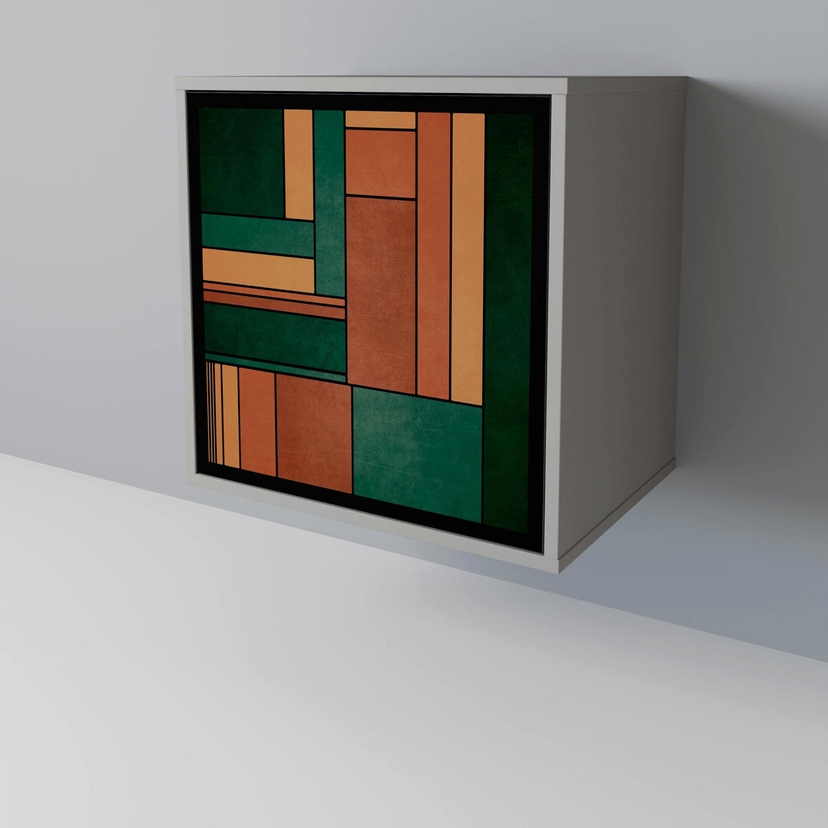SIDEBOARD EARTHY FIGURES, Grau, 57,5x42x67,5 cm, Schwarze Metall-Rahmenfüße - Multicolor/Schwarz, Holzwerkstoff/Metall (57.5/67.5/42cm) - SpaceRebels