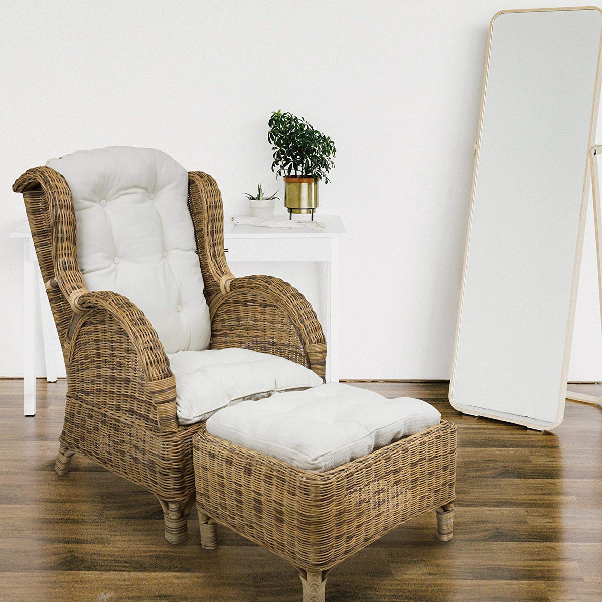 OHRENSESSEL mit Hocker - Braun, Holzwerkstoff (61/102/76cm) - Sedex